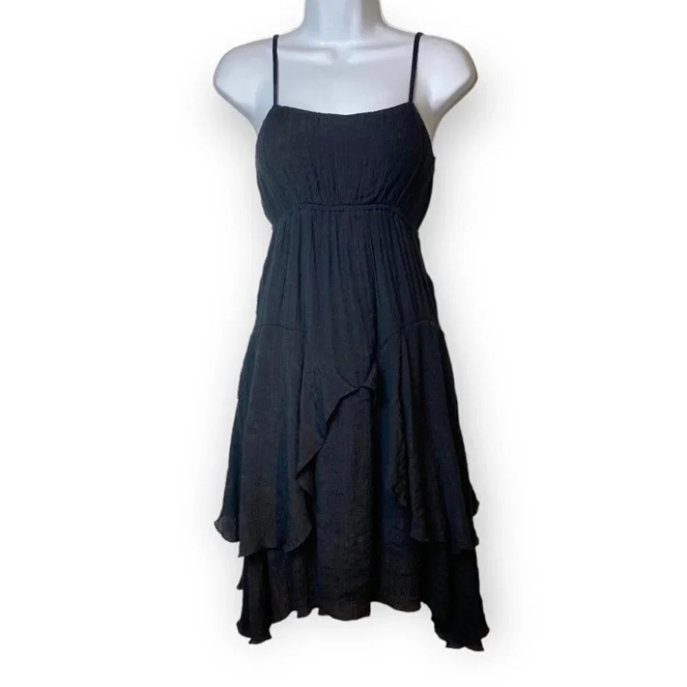 Ya Los Angeles Black  Crinkled Spagetti Dress